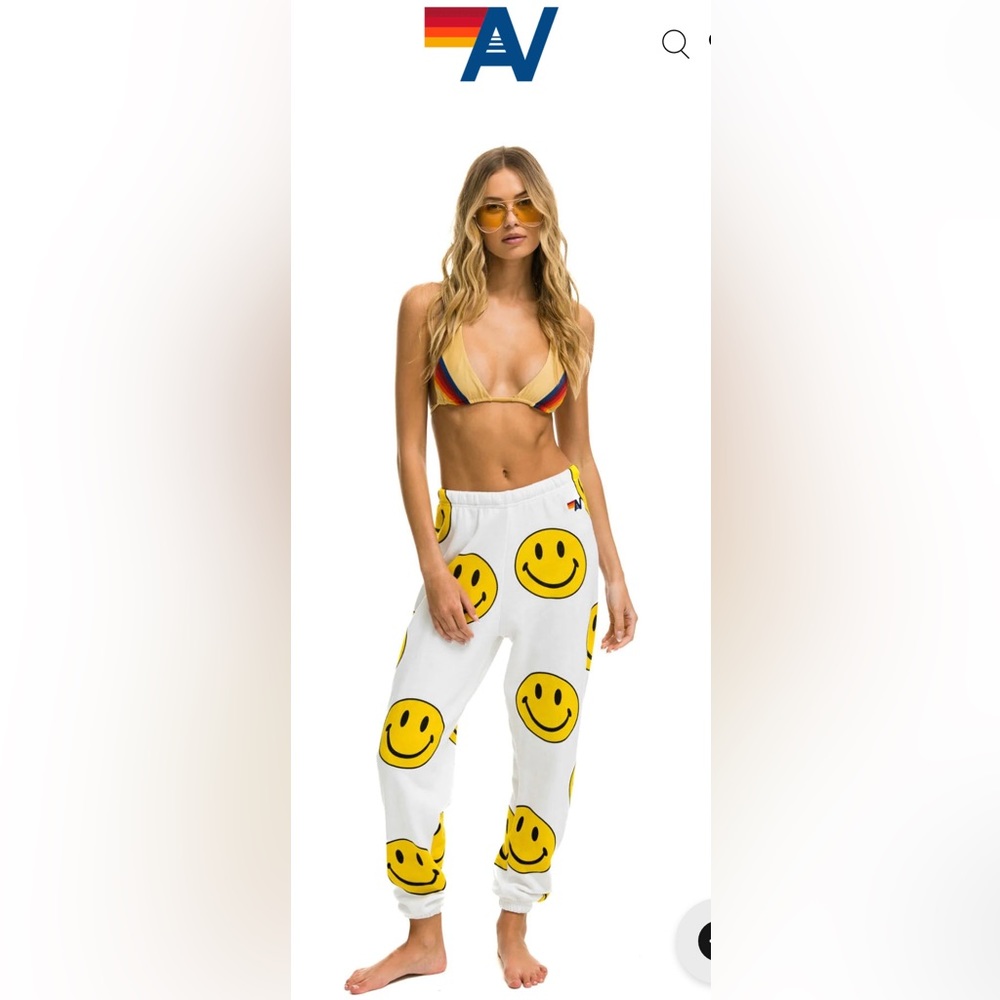 NWT FREE SHIPPING Aviator Nation White Smiley Sweatpants XL